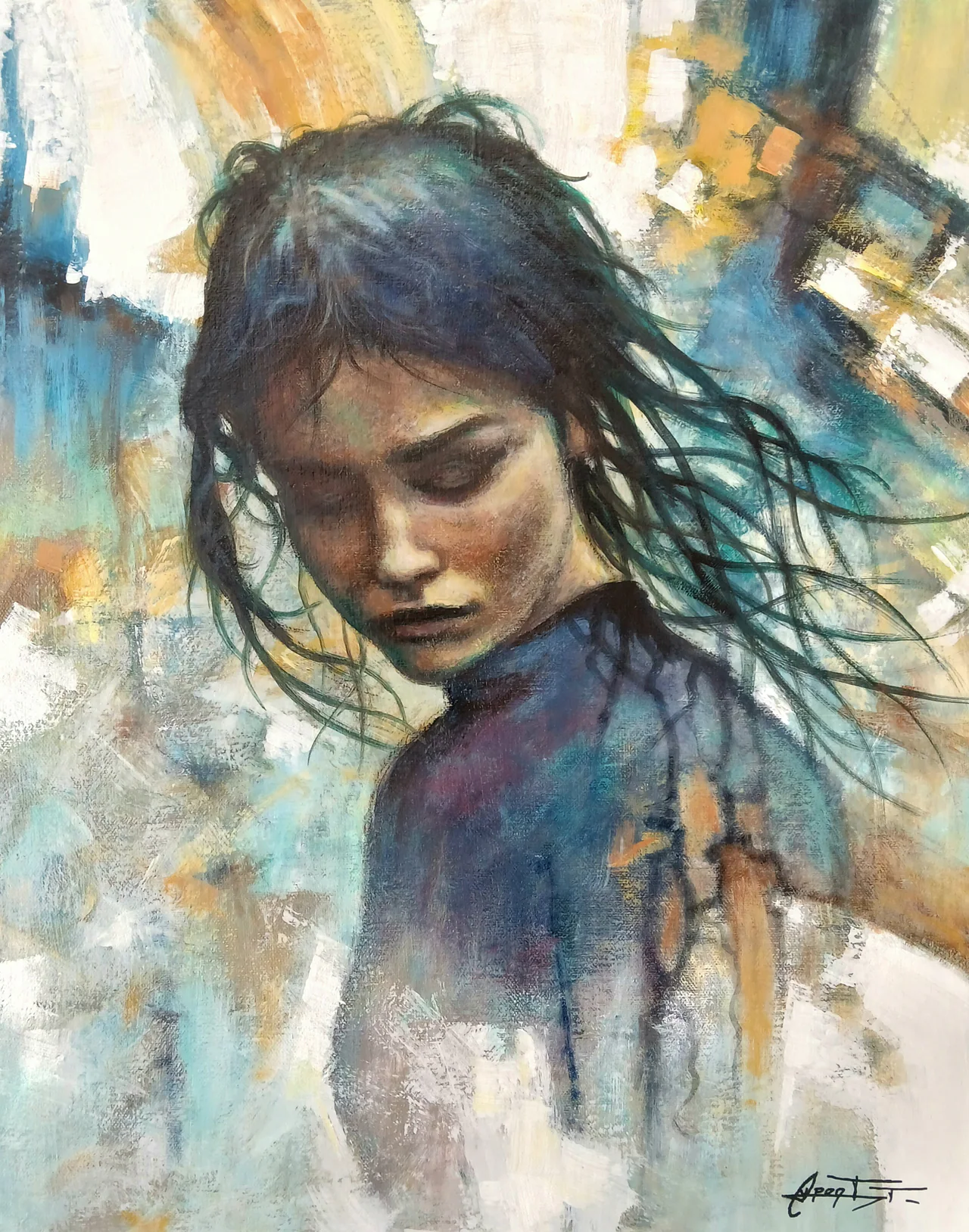 AF12, peinture acrylique contemporaine, portrait atmosphérique peint par Thierry Dupont dans le Vignoble nantais