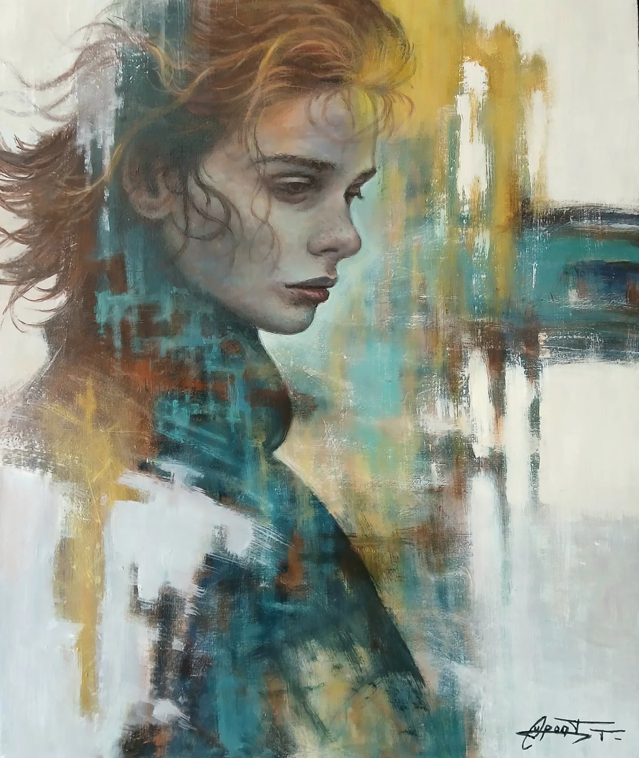 AF19, peinture acrylique contemporaine, portrait de profil peint par Thierry Dupont en Loire-Atlantique