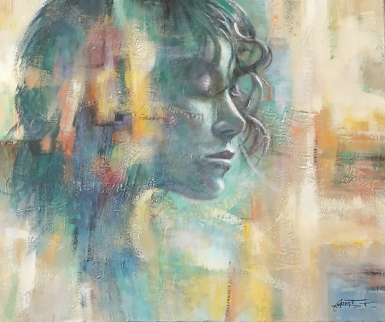 AF7, peinture acrylique contemporaine, portrait de profil peint par Thierry Dupont en Loire-Atlantique