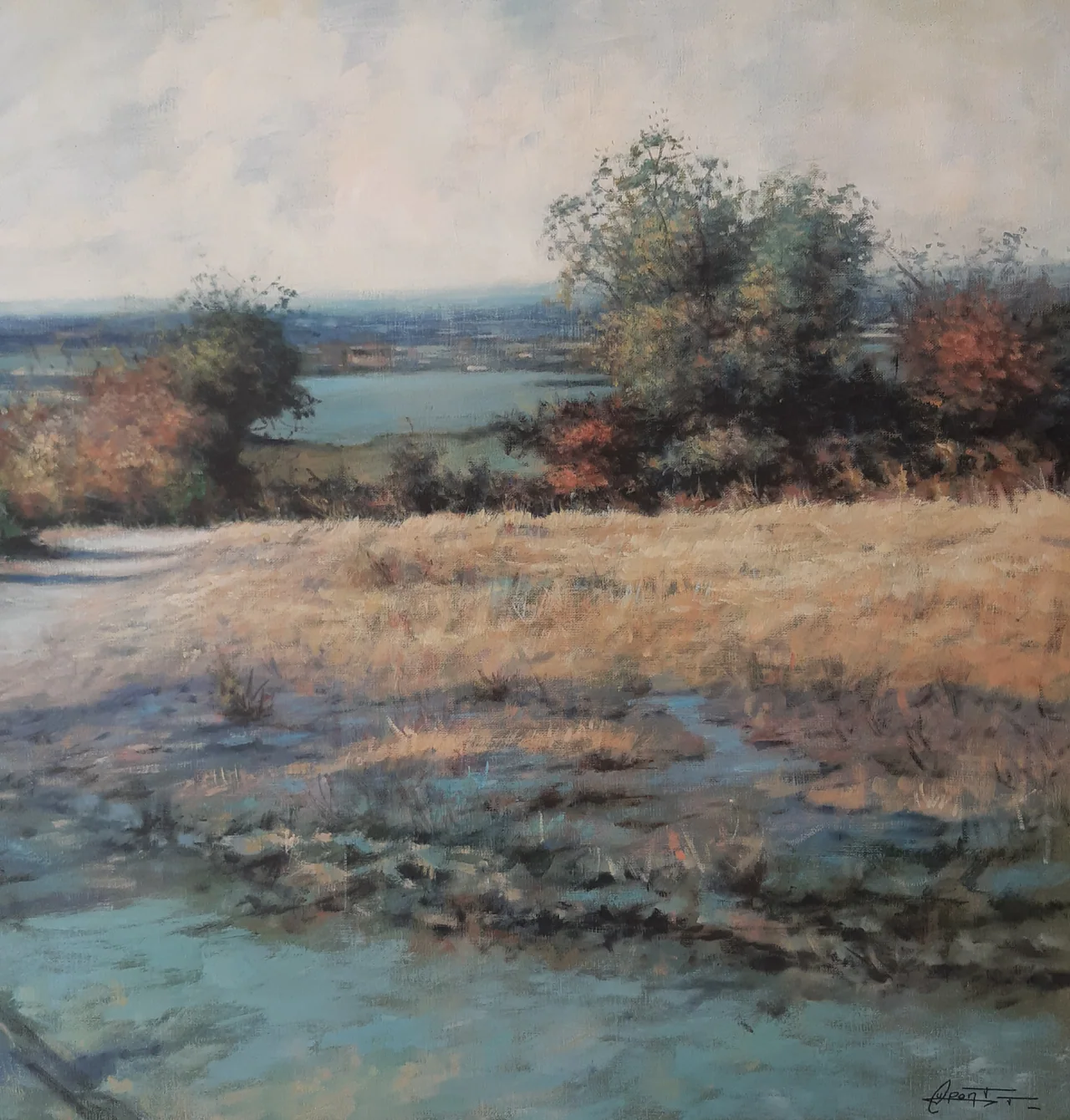 Coin de nature D31, peinture acrylique contemporaine, paysage peint par Thierry Dupont près de Clisson