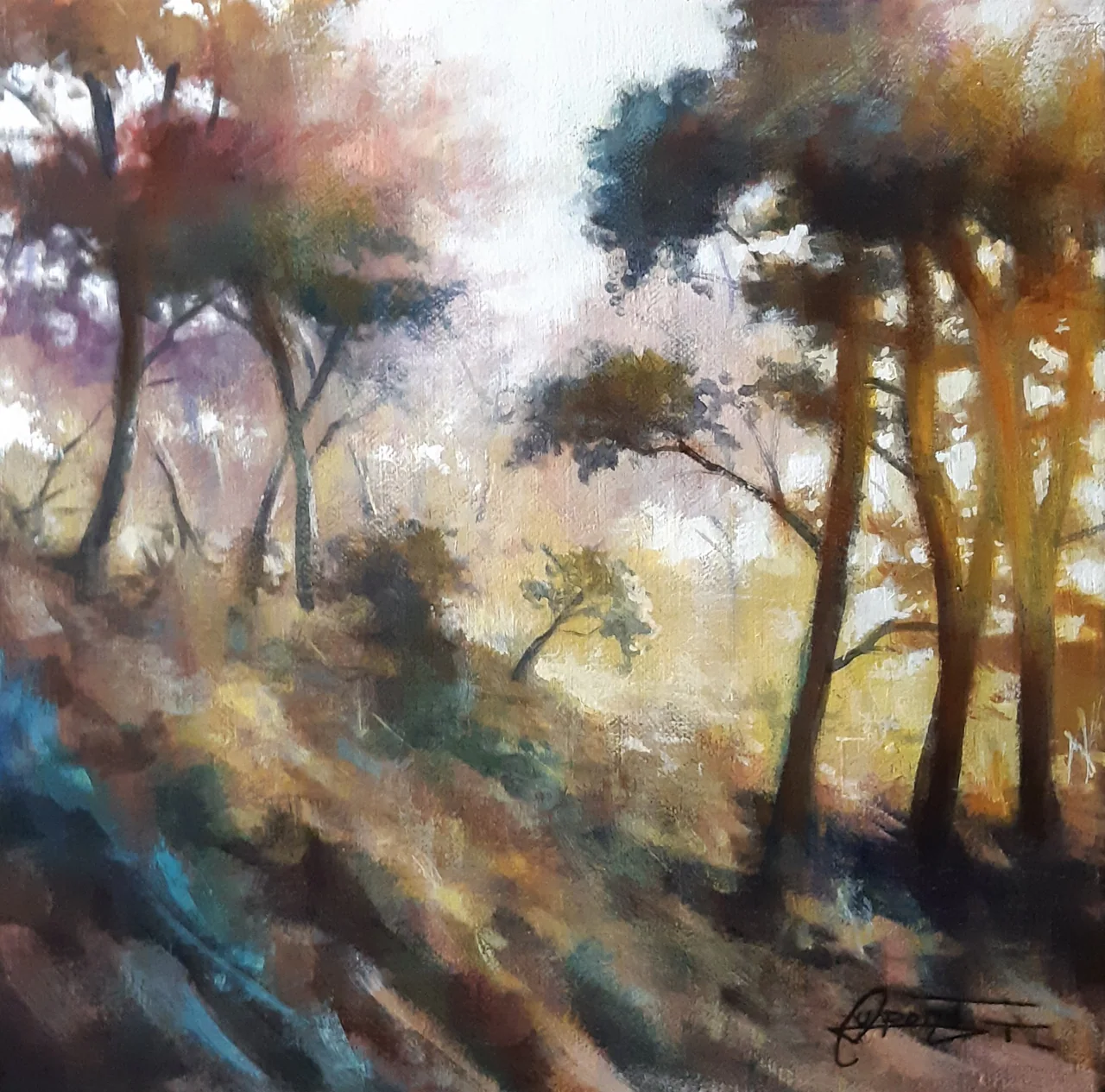 F1, peinture acrylique contemporaine, paysage lumineux peint par Thierry Dupont dans le Vignoble nantais