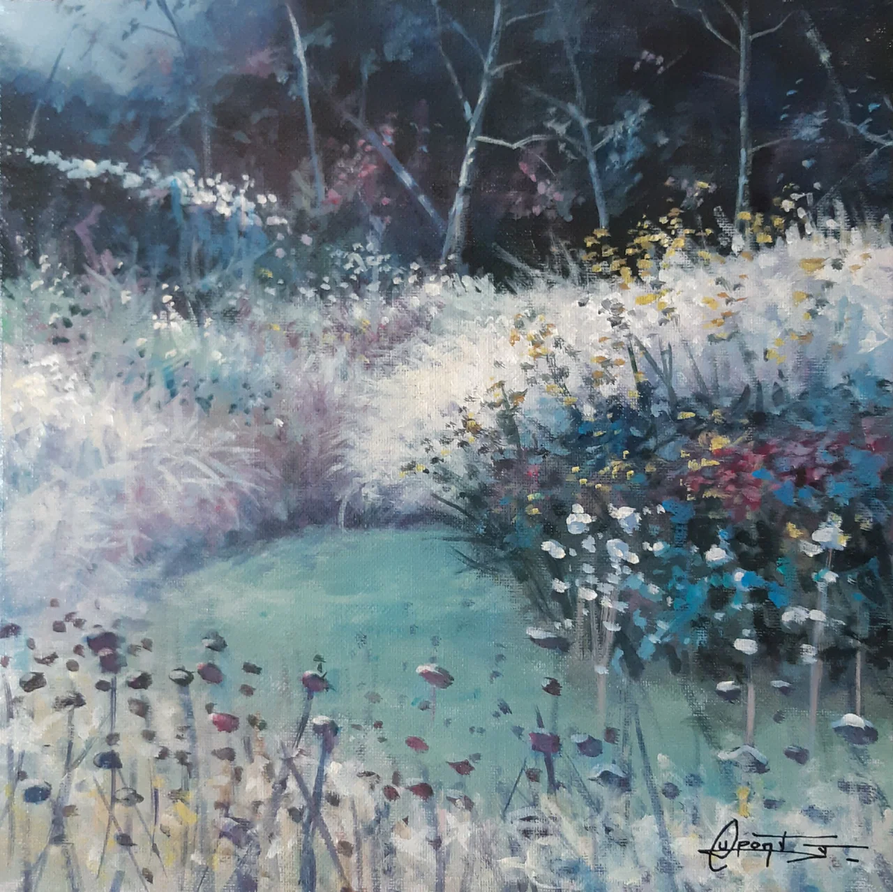 P1, peinture acrylique contemporaine, paysage naturel peint par Thierry Dupont dans le Vignoble nantais
