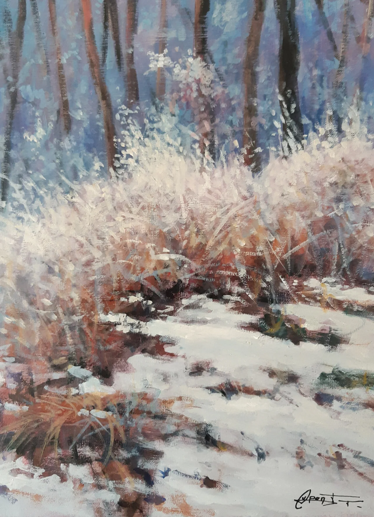 P2, peinture acrylique contemporaine, sous-bois peint par Thierry Dupont en Loire-Atlantique