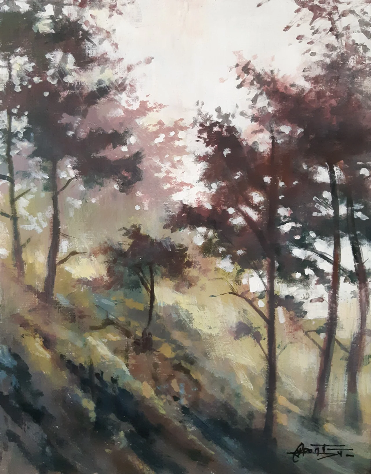 P3, peinture acrylique contemporaine, paysage arboré vendu peint par Thierry Dupont en Loire-Atlantique