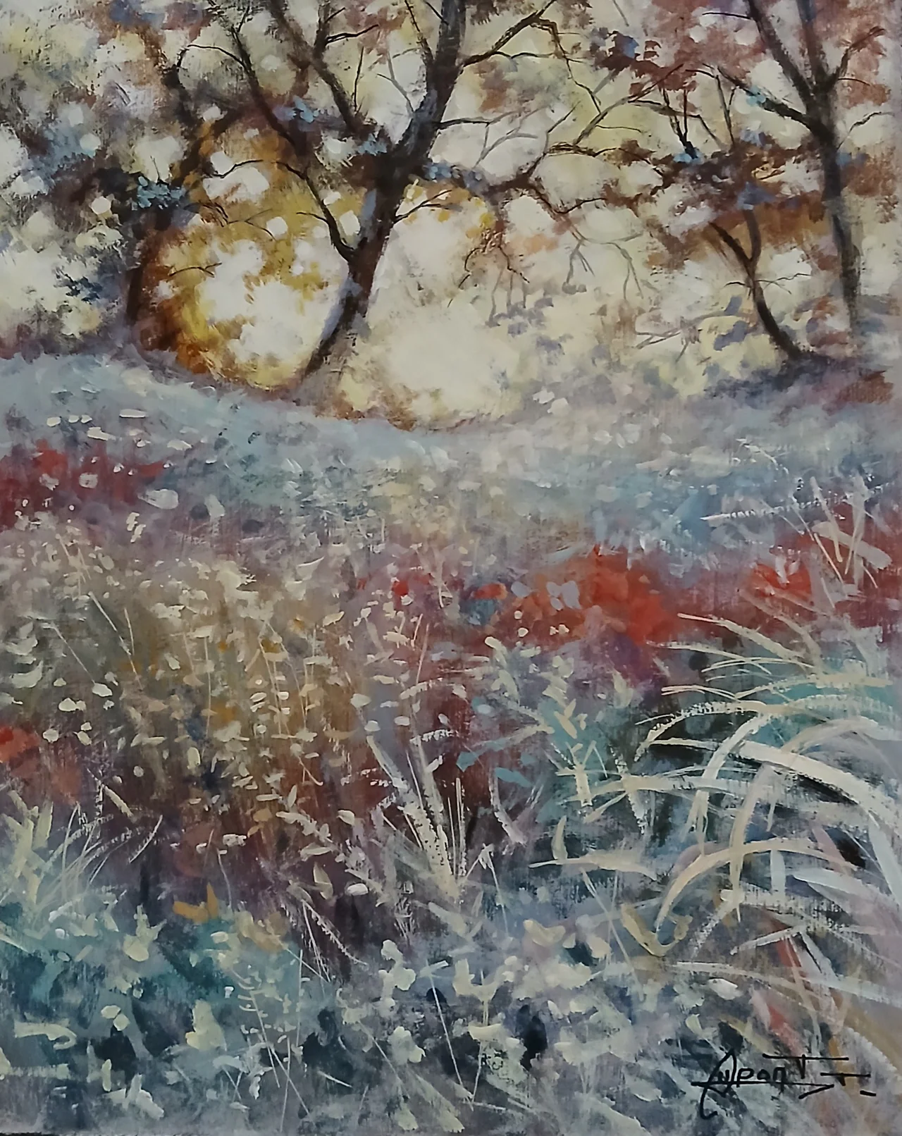 P9, peinture acrylique contemporaine, paysage naturel peint par Thierry Dupont dans le Vignoble nantais