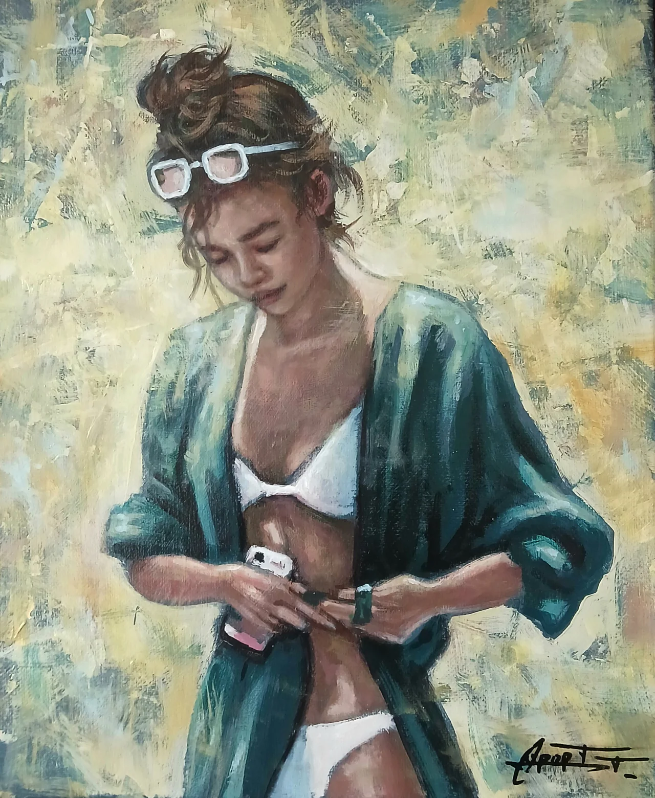 PL56, peinture acrylique contemporaine, figure de plage peinte par Thierry Dupont en Loire-Atlantique
