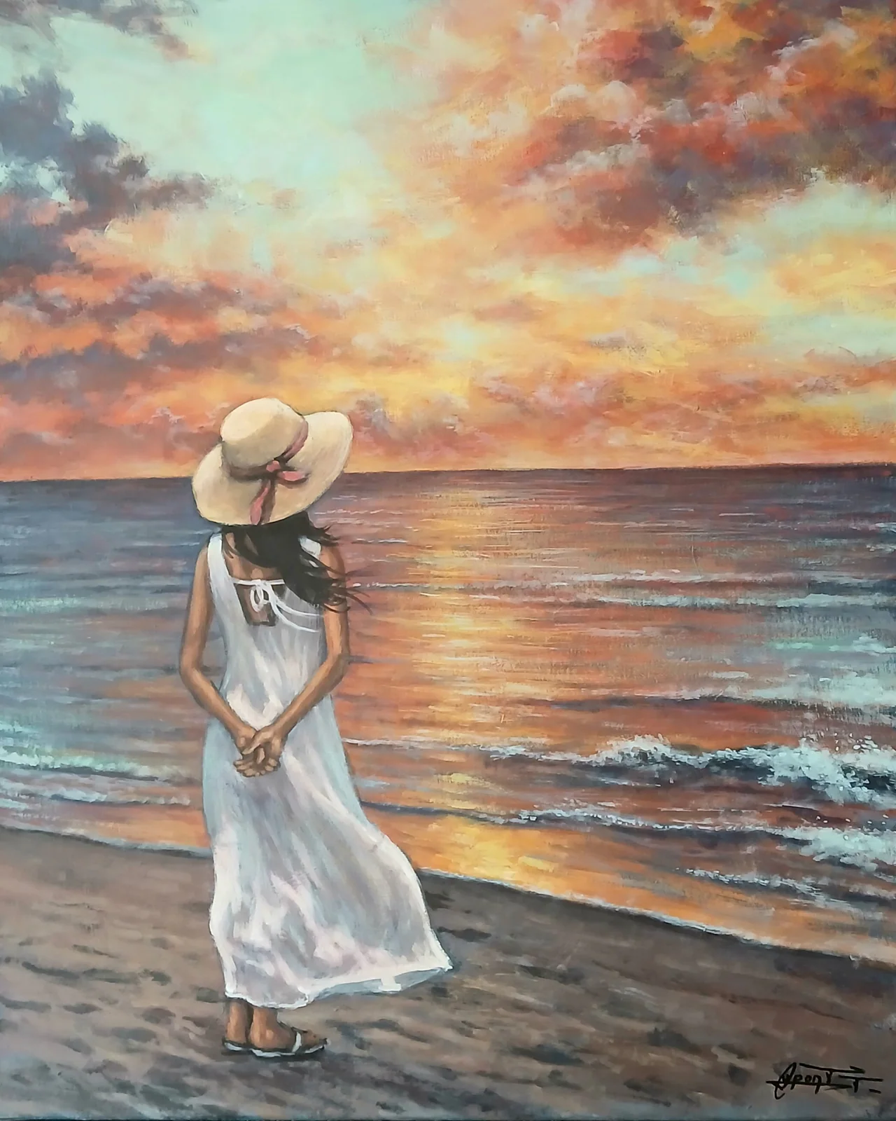 PL59, peinture acrylique contemporaine, coucher de soleil atlantique peint par Thierry Dupont en Loire-Atlantique
