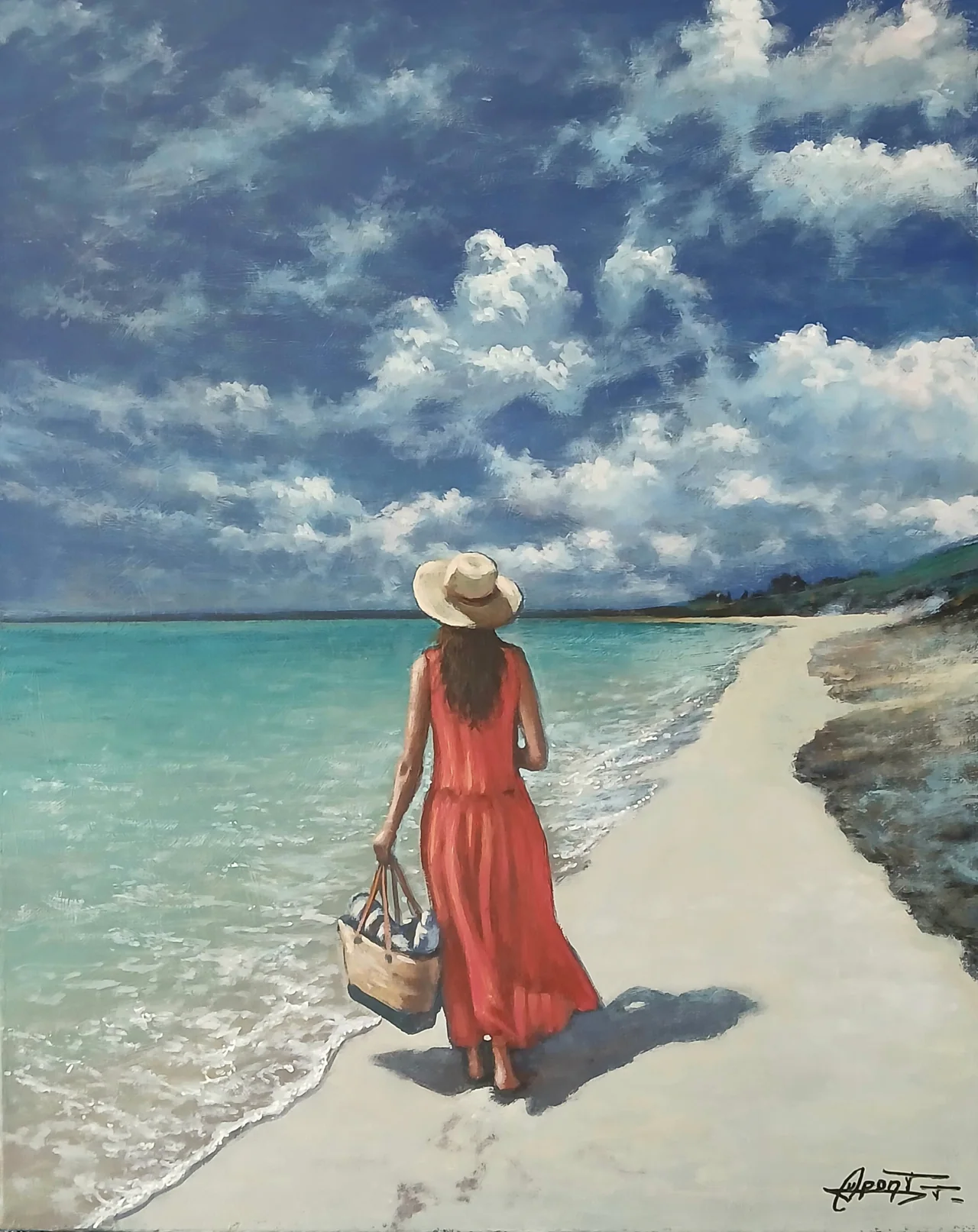 PL60, peinture acrylique contemporaine, scène de plage atlantique peinte par Thierry Dupont en Loire-Atlantique