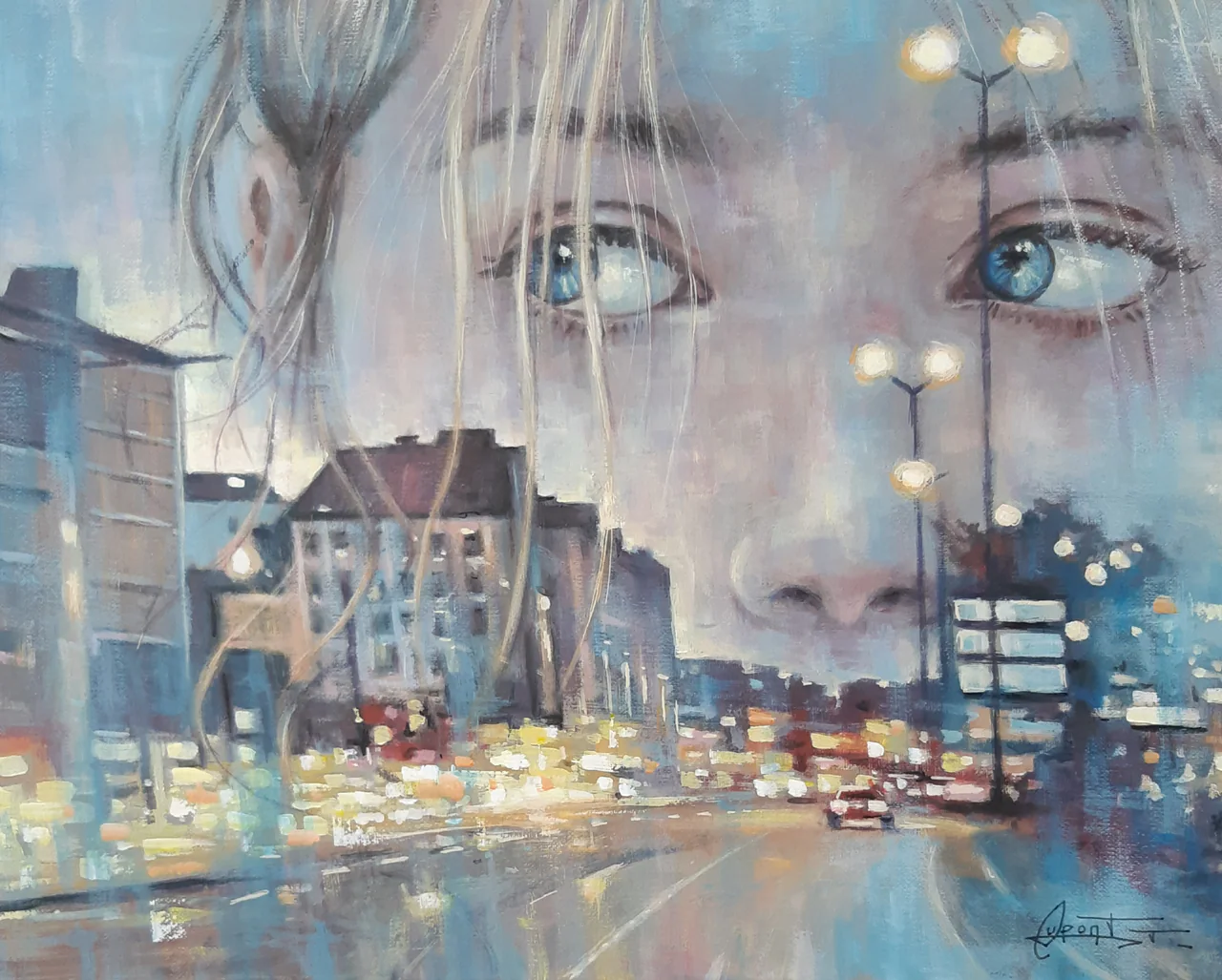 Reflets RT5, peinture acrylique contemporaine, portrait et paysage urbain par Thierry Dupont dans le Vignoble nantais