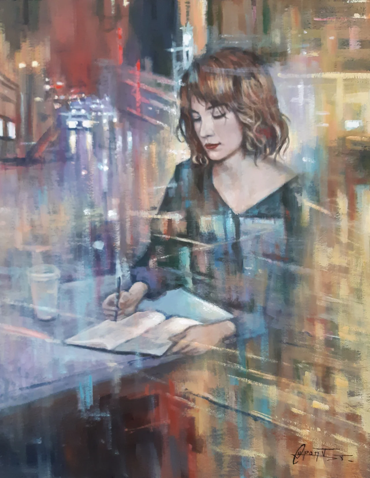 RT14, peinture acrylique contemporaine, portrait et lumières urbaines par Thierry Dupont en Loire-Atlantique
