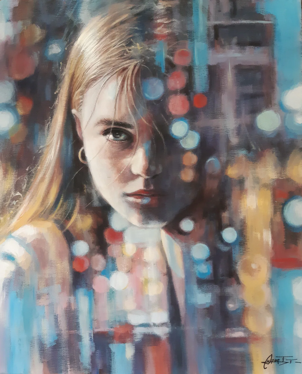 RT30, peinture acrylique contemporaine, portrait et lumières de ville par Thierry Dupont près de Clisson